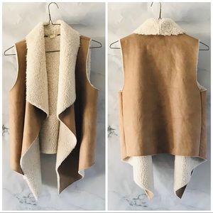 CLOVER+SCOUT Faux Suede Sherpa Draped Lapel Vest